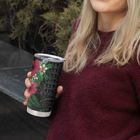 Hawaiian Tropical Plants Tumbler Cup Kakau Tattoo and Polynesian Pattern Half Black Color LT03 - Polynesian Pride