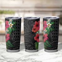 Hawaiian Tropical Plants Tumbler Cup Kakau Tattoo and Polynesian Pattern Half Black Color LT03 - Polynesian Pride