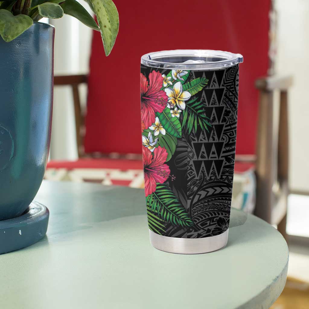 Hawaiian Tropical Plants Tumbler Cup Kakau Tattoo and Polynesian Pattern Half Black Color LT03 - Polynesian Pride