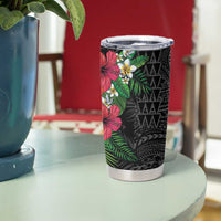 Hawaiian Tropical Plants Tumbler Cup Kakau Tattoo and Polynesian Pattern Half Black Color LT03 - Polynesian Pride