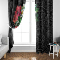 Hawaiian Tropical Plants Window Curtain Kakau Tattoo and Polynesian Pattern Half Black Color