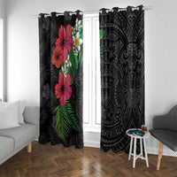 Hawaiian Tropical Plants Window Curtain Kakau Tattoo and Polynesian Pattern Half Black Color