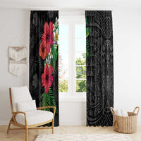 Hawaiian Tropical Plants Window Curtain Kakau Tattoo and Polynesian Pattern Half Black Color