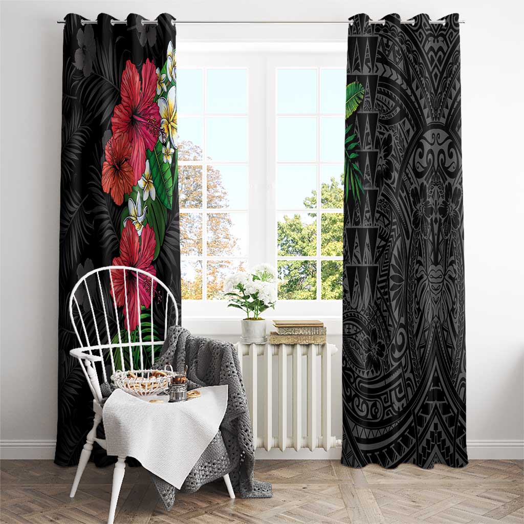 Hawaiian Tropical Plants Window Curtain Kakau Tattoo and Polynesian Pattern Half Black Color