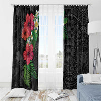 Hawaiian Tropical Plants Window Curtain Kakau Tattoo and Polynesian Pattern Half Black Color