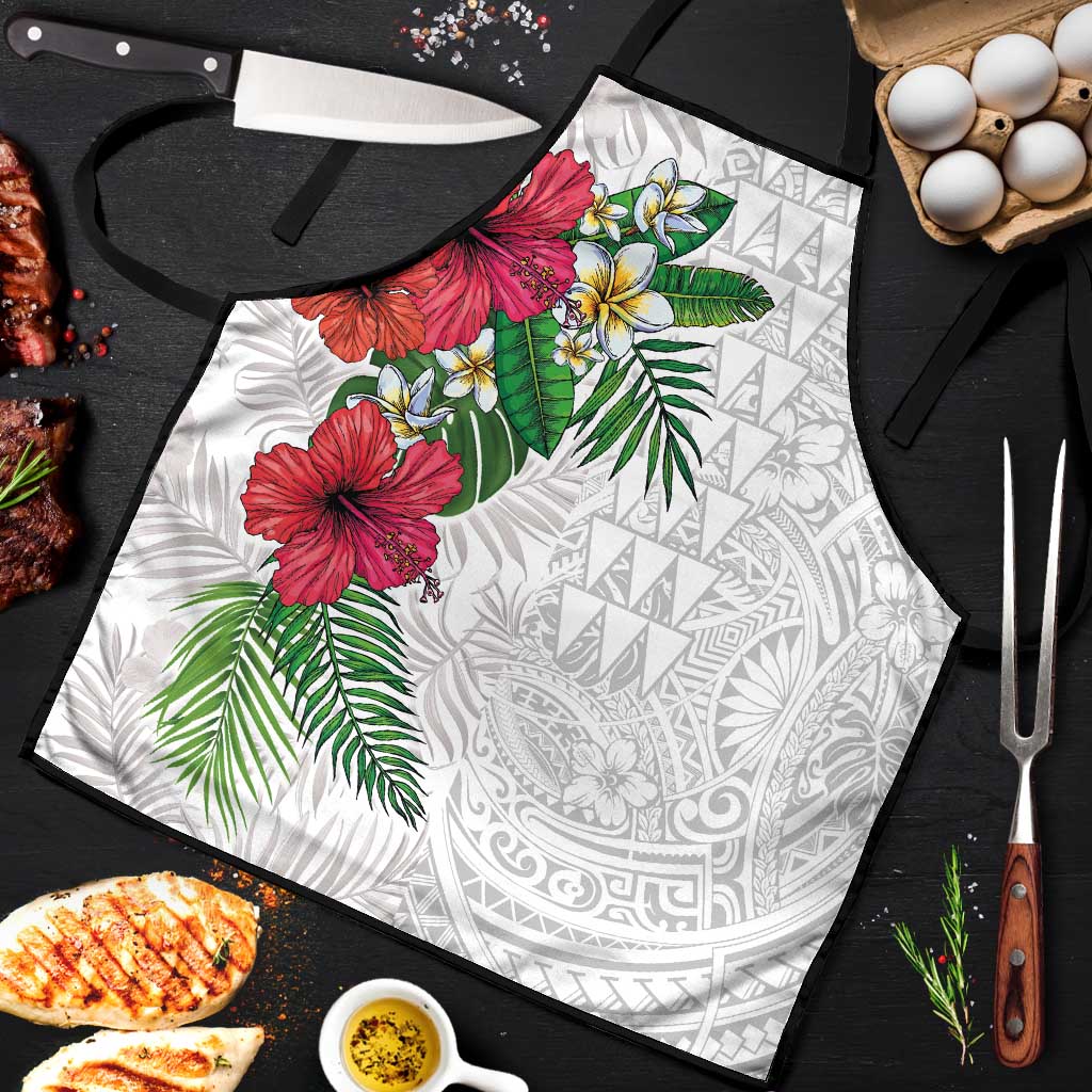 Hawaiian Tropical Plants Apron Kakau Tattoo and Polynesian Pattern Half White Color LT03 White - Polynesian Pride
