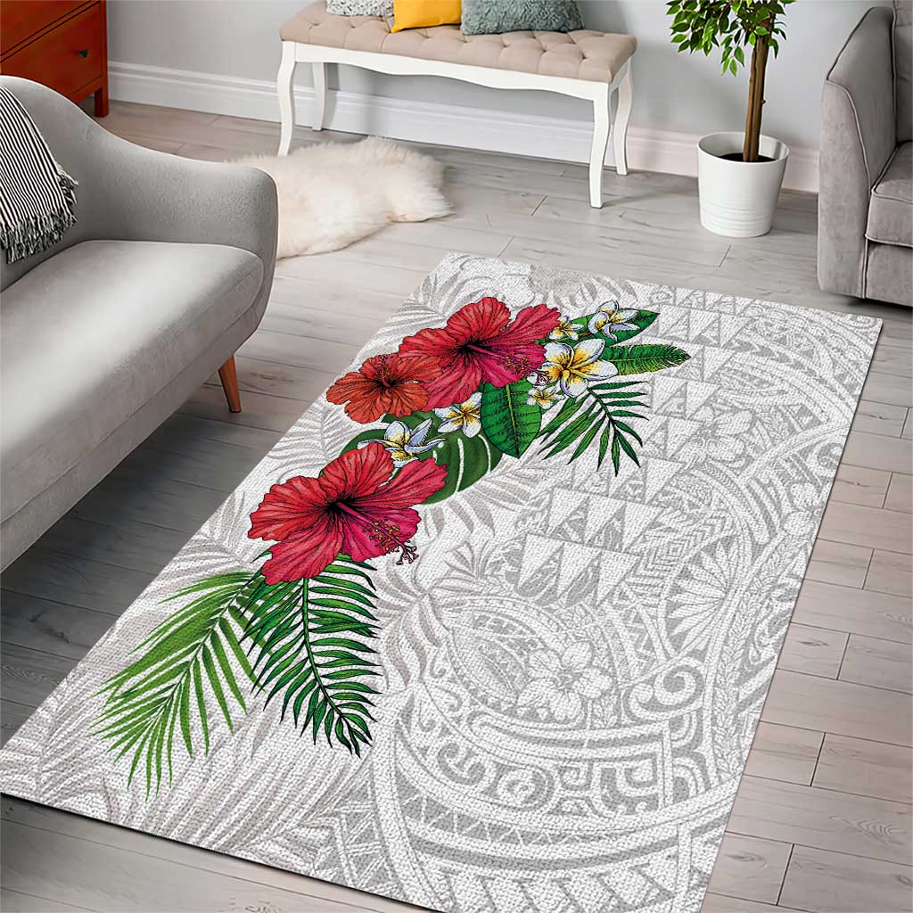 Hawaiian Tropical Plants Area Rug Kakau Tattoo and Polynesian Pattern Half White Color LT03 - Polynesian Pride