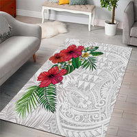 Hawaiian Tropical Plants Area Rug Kakau Tattoo and Polynesian Pattern Half White Color LT03 - Polynesian Pride