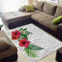 Hawaiian Tropical Plants Area Rug Kakau Tattoo and Polynesian Pattern Half White Color LT03 - Polynesian Pride