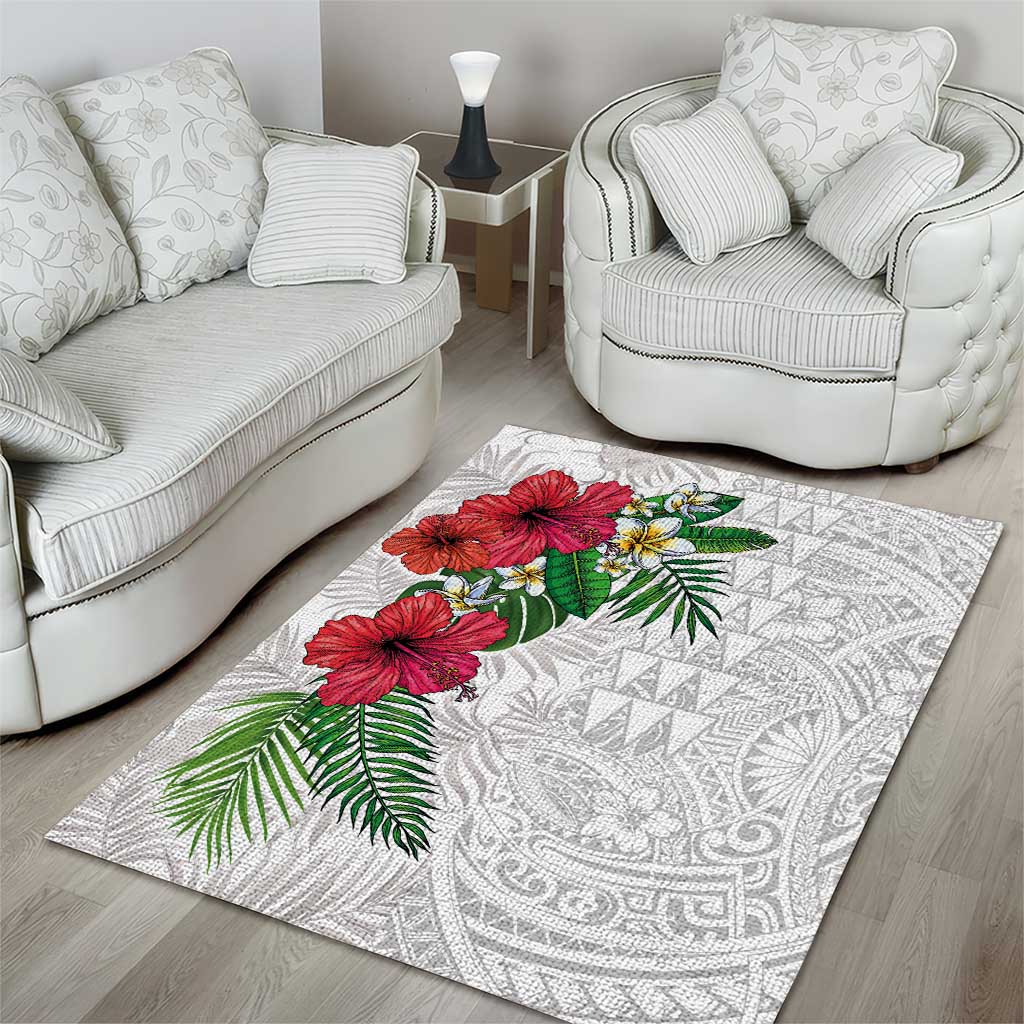 Hawaiian Tropical Plants Area Rug Kakau Tattoo and Polynesian Pattern Half White Color LT03 - Polynesian Pride