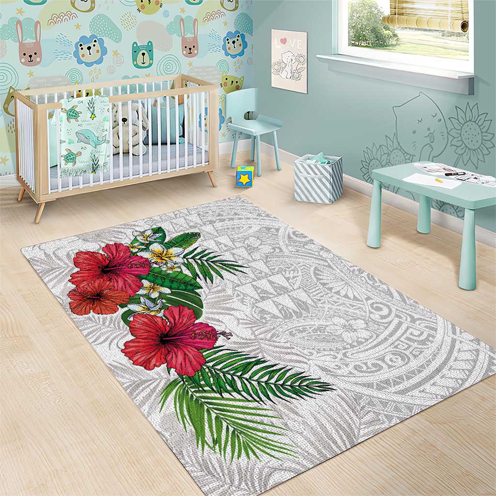 Hawaiian Tropical Plants Area Rug Kakau Tattoo and Polynesian Pattern Half White Color LT03 - Polynesian Pride