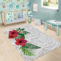 Hawaiian Tropical Plants Area Rug Kakau Tattoo and Polynesian Pattern Half White Color LT03 - Polynesian Pride