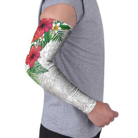 Hawaiian Tropical Plants Arm Sleeves Kakau Tattoo and Polynesian Pattern Half White Color