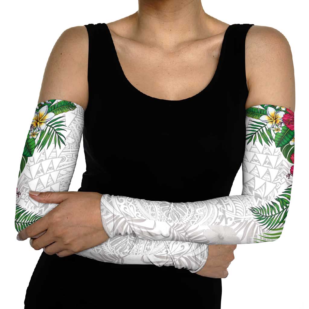 Hawaiian Tropical Plants Arm Sleeves Kakau Tattoo and Polynesian Pattern Half White Color
