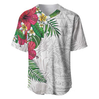 Hawaiian Tropical Plants Baseball Jersey Kakau Tattoo and Polynesian Pattern Half White Color