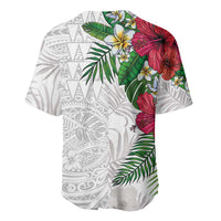 Hawaiian Tropical Plants Baseball Jersey Kakau Tattoo and Polynesian Pattern Half White Color