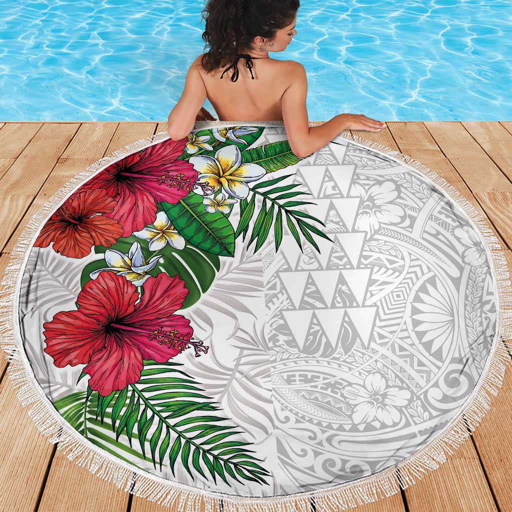 Hawaiian Tropical Plants Beach Blanket Kakau Tattoo and Polynesian Pattern Half White Color LT03 - Polynesian Pride
