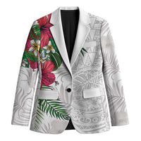 Hawaiian Tropical Plants Blazer Kakau Tattoo and Polynesian Pattern Half White Color
