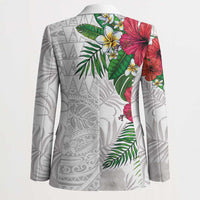 Hawaiian Tropical Plants Blazer Kakau Tattoo and Polynesian Pattern Half White Color