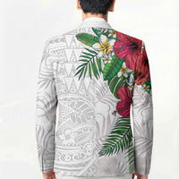 Hawaiian Tropical Plants Blazer Kakau Tattoo and Polynesian Pattern Half White Color