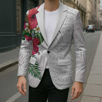 Hawaiian Tropical Plants Blazer Kakau Tattoo and Polynesian Pattern Half White Color