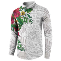 Hawaiian Tropical Plants Button Sweatshirt Kakau Tattoo and Polynesian Pattern Half White Color