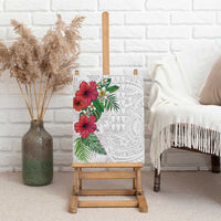 Hawaiian Tropical Plants Canvas Wall Art Kakau Tattoo and Polynesian Pattern Half White Color