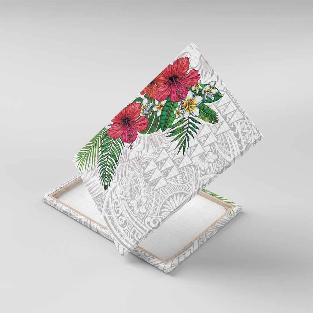 Hawaiian Tropical Plants Canvas Wall Art Kakau Tattoo and Polynesian Pattern Half White Color