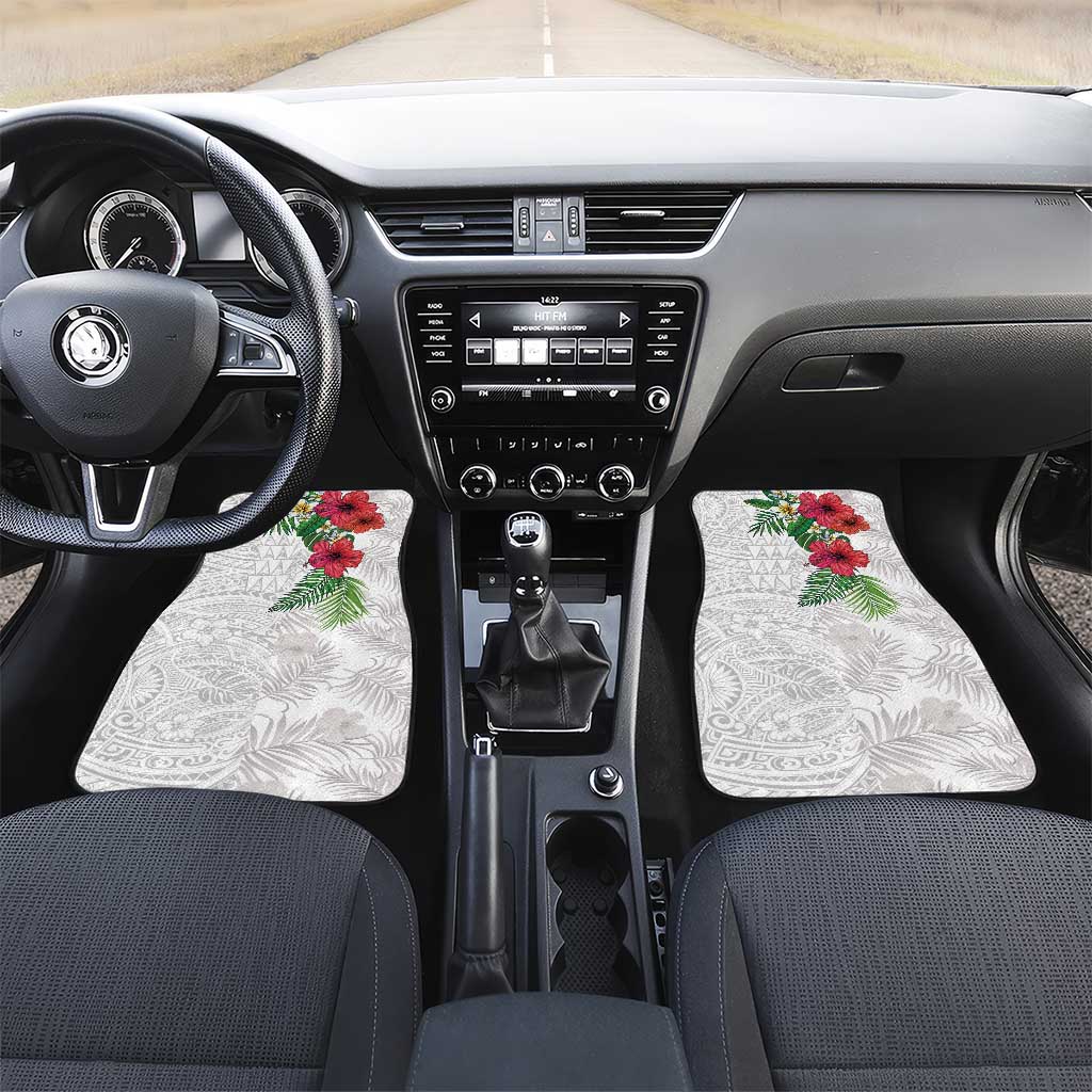 Hawaiian Tropical Plants Car Mats Kakau Tattoo and Polynesian Pattern Half White Color