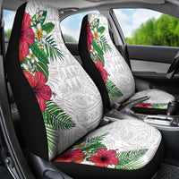 Hawaiian Tropical Plants Car Seat Cover Kakau Tattoo and Polynesian Pattern Half White Color
