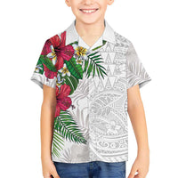 Hawaiian Tropical Plants Family Matching Mermaid Dress and Hawaiian Shirt Kakau Tattoo and Polynesian Pattern Half White Color