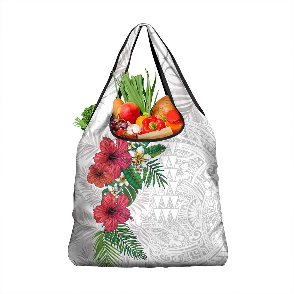 Hawaiian Tropical Plants Grocery Bag Kakau Tattoo and Polynesian Pattern Half White Color LT03 1-pack One Size White - Polynesian Pride