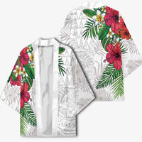 Hawaiian Tropical Plants Kimono Kakau Tattoo and Polynesian Pattern Half White Color
