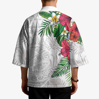 Hawaiian Tropical Plants Kimono Kakau Tattoo and Polynesian Pattern Half White Color