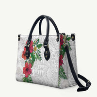 Hawaiian Tropical Plants Leather Bag Kakau Tattoo and Polynesian Pattern Half White Color