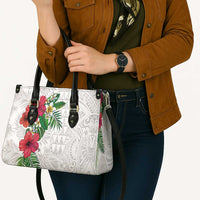 Hawaiian Tropical Plants Leather Bag Kakau Tattoo and Polynesian Pattern Half White Color