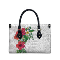 Hawaiian Tropical Plants Leather Bag Kakau Tattoo and Polynesian Pattern Half White Color