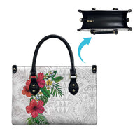 Hawaiian Tropical Plants Leather Bag Kakau Tattoo and Polynesian Pattern Half White Color