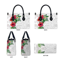 Hawaiian Tropical Plants Leather Bag Kakau Tattoo and Polynesian Pattern Half White Color