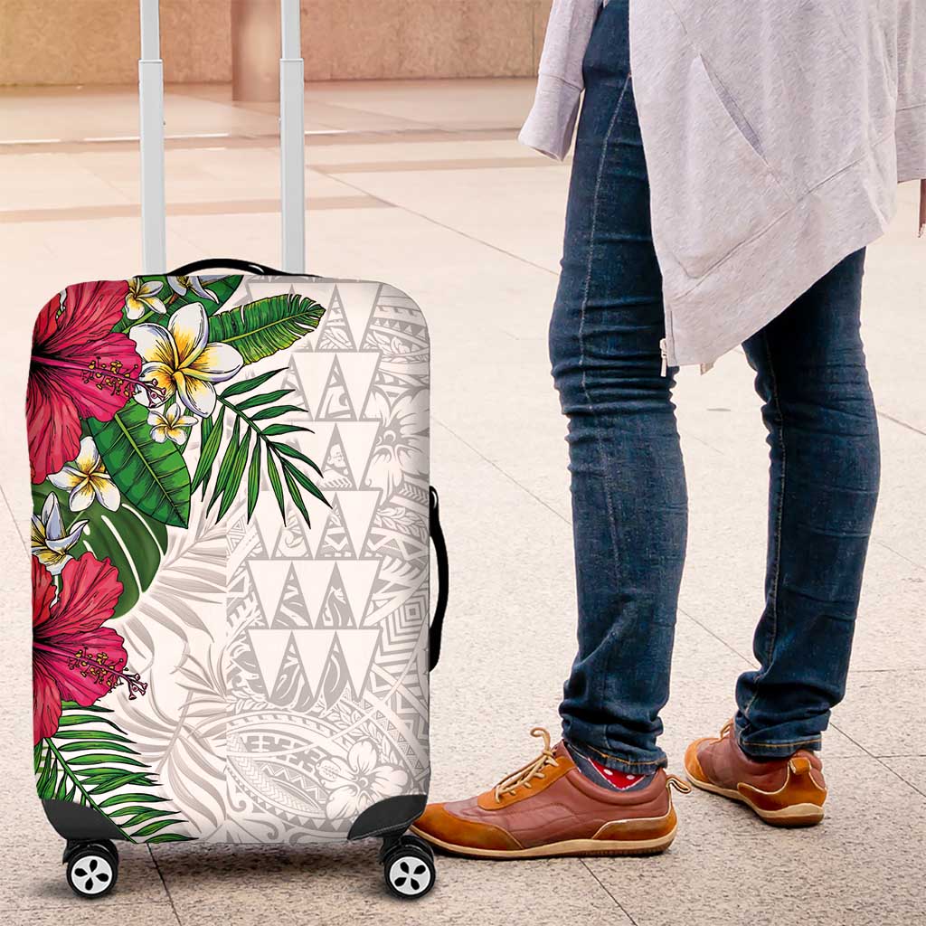Hawaiian Tropical Plants Luggage Cover Kakau Tattoo and Polynesian Pattern Half White Color LT03 White - Polynesian Pride
