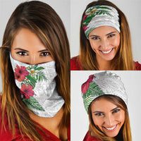 Hawaiian Tropical Plants Neck Gaiter Kakau Tattoo and Polynesian Pattern Half White Color