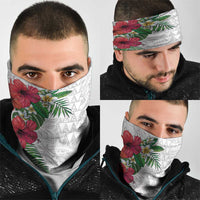 Hawaiian Tropical Plants Neck Gaiter Kakau Tattoo and Polynesian Pattern Half White Color