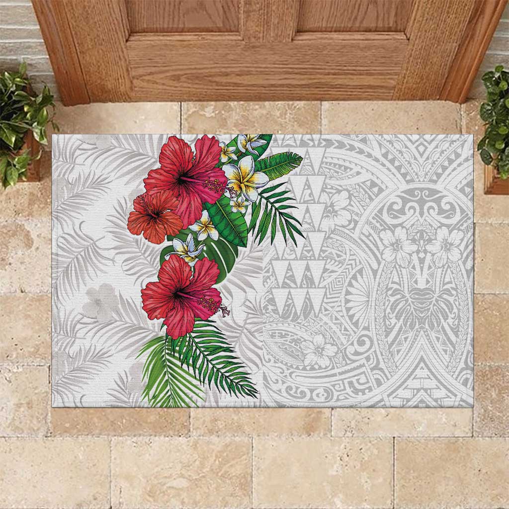 Hawaiian Tropical Plants Rubber Doormat Kakau Tattoo and Polynesian Pattern Half White Color LT03 White - Polynesian Pride