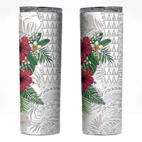 Hawaiian Tropical Plants Skinny Tumbler Kakau Tattoo and Polynesian Pattern Half White Color LT03 White - Polynesian Pride