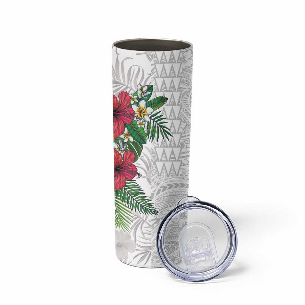 Hawaiian Tropical Plants Skinny Tumbler Kakau Tattoo and Polynesian Pattern Half White Color LT03 - Polynesian Pride