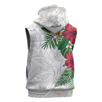 Hawaiian Tropical Plants Sleeveless Hoodie Kakau Tattoo and Polynesian Pattern Half White Color LT03 - Polynesian Pride
