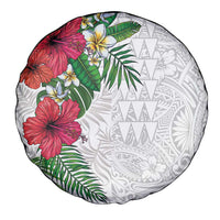 Hawaiian Tropical Plants Spare Tire Cover Kakau Tattoo and Polynesian Pattern Half White Color