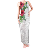 Hawaiian Tropical Plants Tank Maxi Dress Kakau Tattoo and Polynesian Pattern Half White Color LT03 Women White - Polynesian Pride