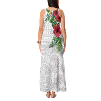 Hawaiian Tropical Plants Tank Maxi Dress Kakau Tattoo and Polynesian Pattern Half White Color LT03 - Polynesian Pride