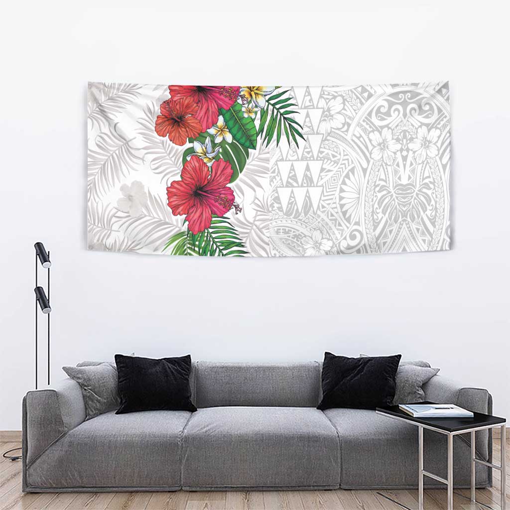 Hawaiian Tropical Plants Tapestry Kakau Tattoo and Polynesian Pattern Half White Color